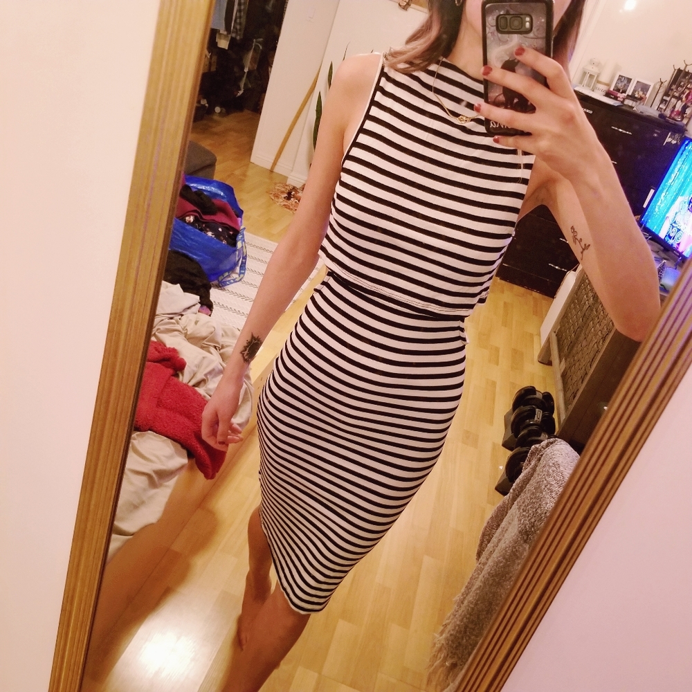 Velvet Torch Black & White Striped Bodycon Dress